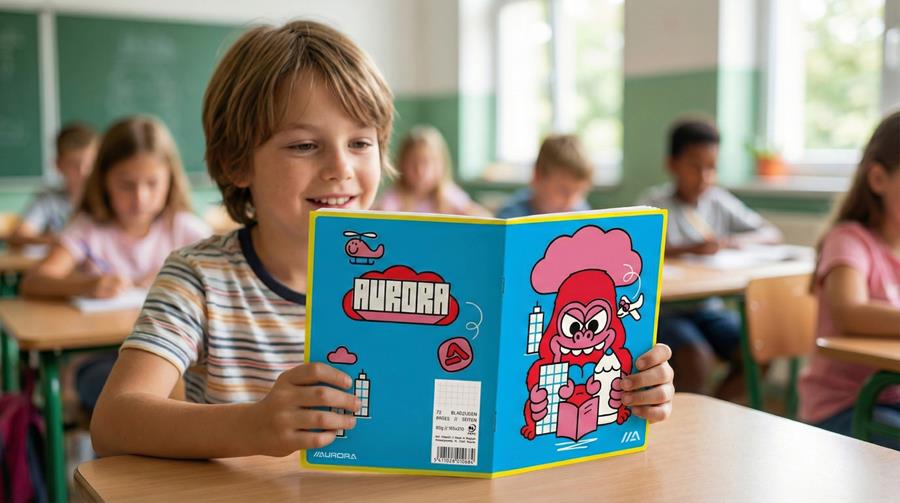 Nieuwe Aurora-schoolschriften in opvallend jasje